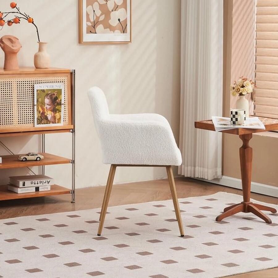 Mrs. Jones Make-up stoel Kaptafel stoel Fauteuil Teddy Fluwelen Stof Massief Houten Make-Up Stoel Voor slaapkamer en Woonkamer Wit