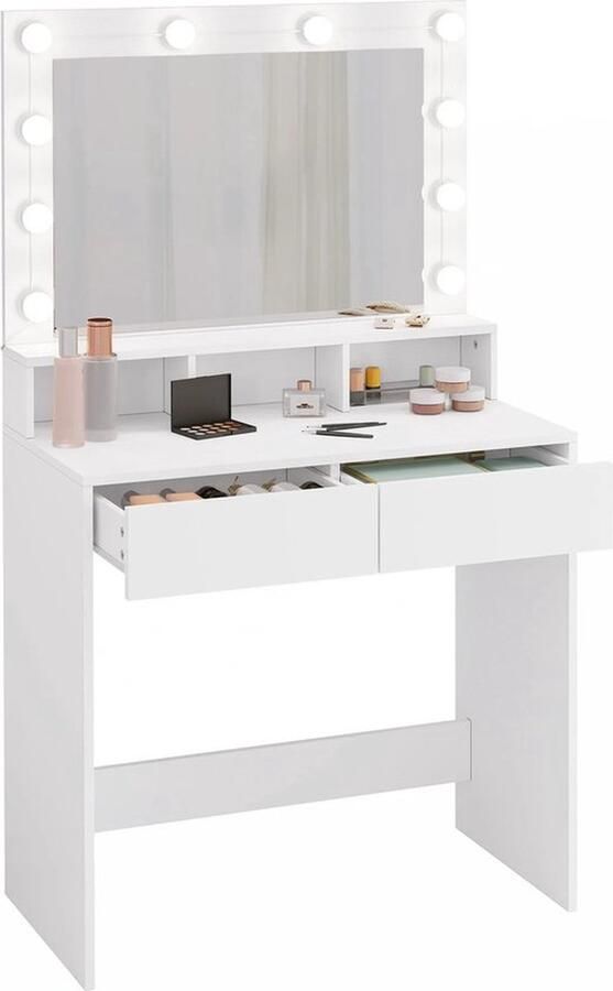 Mrs. Jones Make-up tafel Met verlichting Kaptafel Met Verstelbare Led Verlichting Spiegel 2 Laden Commode met Verlichting Wit