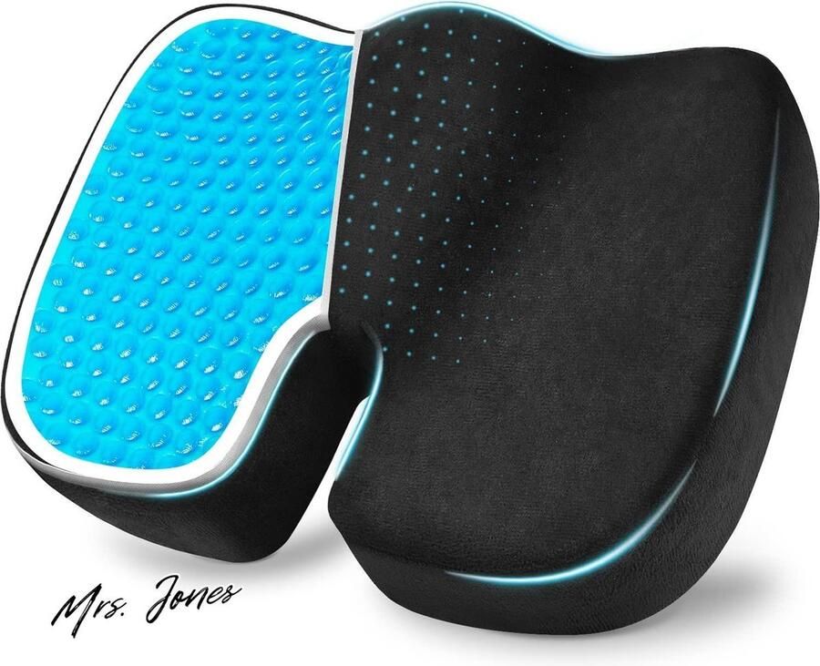 Mrs. Jones Memory Foam Gel Zitkussen Stoelkussen Bureaustoel Zitkussen voor Bureaustoel en Auto Zwart Fluwelen Doek 45x35x7cm