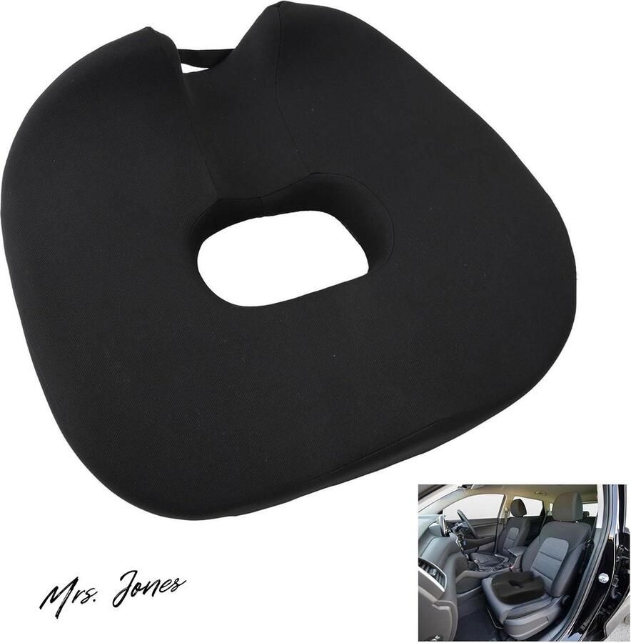 Mrs. Jones Ergonomisch Memory Foam Zitkussen 47 x 46 cm Bureaustoel Autostoel Ischias Aambeien Orthopedisch Antislip