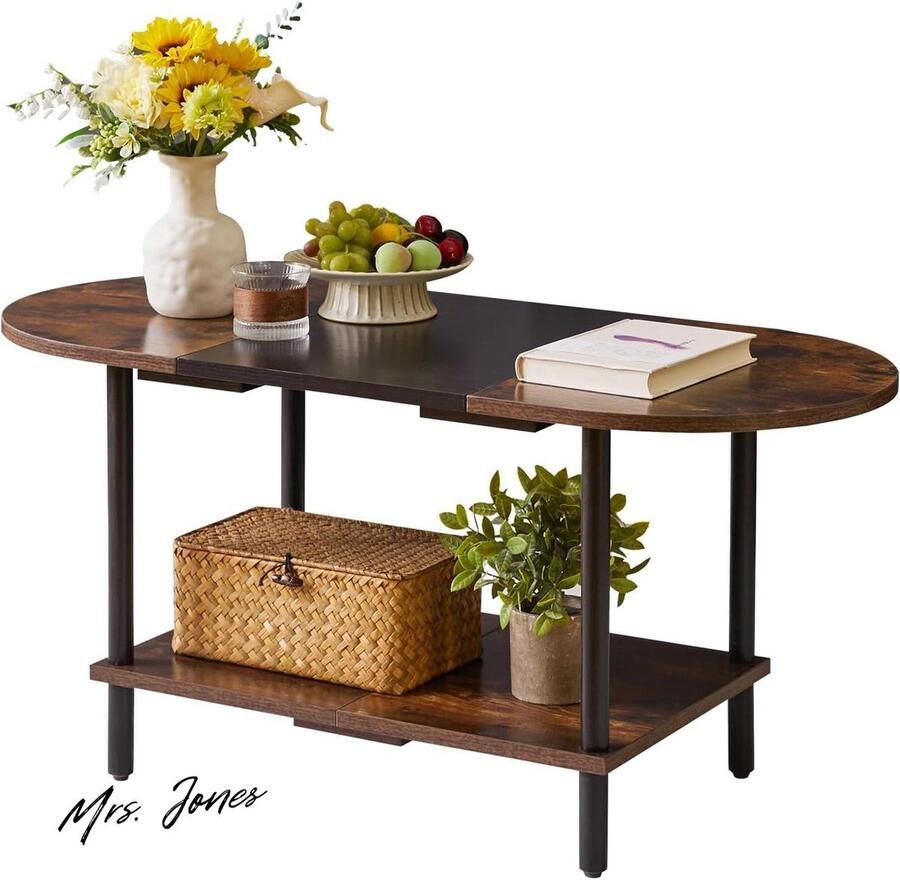 Mrs. Jones Mid Century moderne salontafel rustiek uniek kleurcontrast ontwerp 35x16x17 inch rustiek bruin + zwart YD-011BH