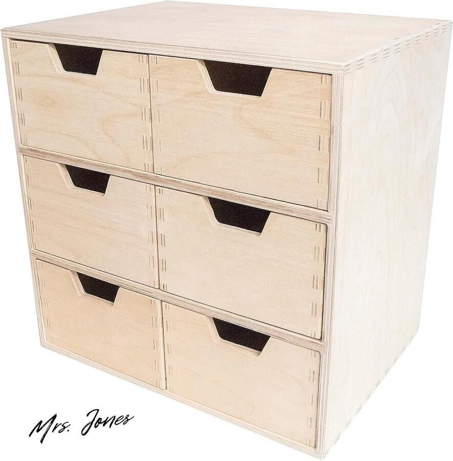 Mrs. Jones Creative Deco Mini Houten Kist met 6 Laden Onbeschilderd Multiplex 28.5 x 20 x 28.5 cm Decoupage en Decoreren Opbergen Opbergkast