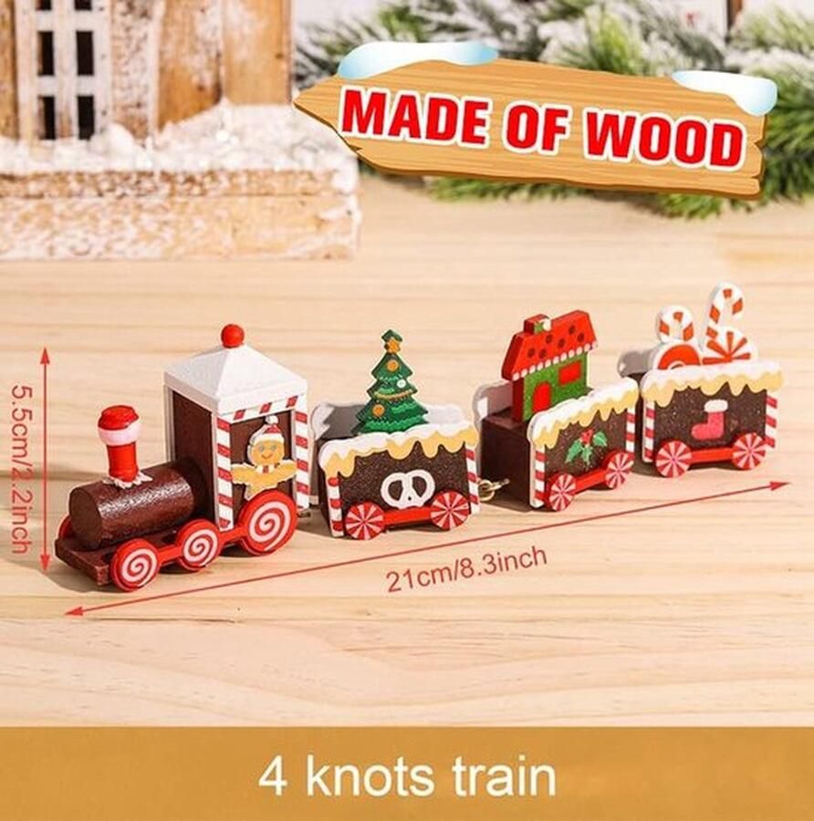 Mrs. Jones Mini Kersttrein Tafeldecoratie Kerst Houten Spoorweg Kerstdecoratie Perfect voor Tafel en Kerstgeschenken Feestelijke Decoratie voor Kerstmis en Nieuwjaar