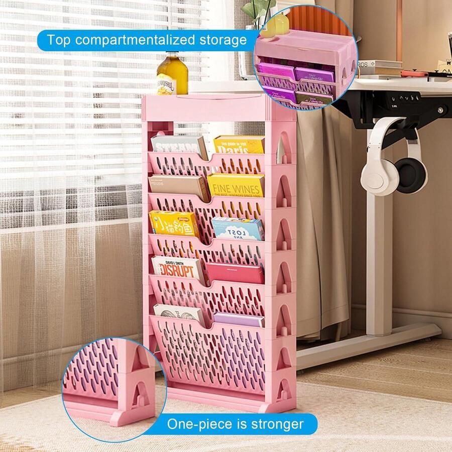 Mrs. Jones Mobiel boekenkast 5 niveaus afneembaar creatief kinderboekenrek opvouwbare opbergorganizer serveerwagen bureauorganizer rek staande boekenrekken roze enkele rij zonder wielen