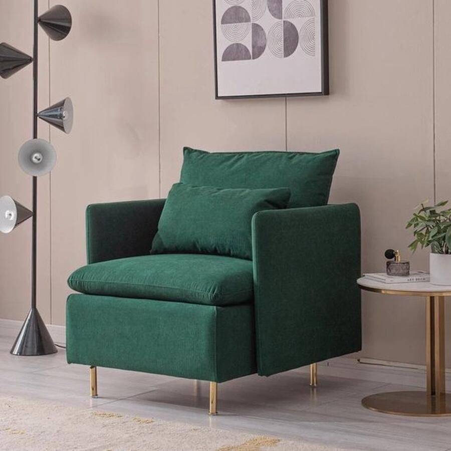 Mrs. Jones moderne Fauteuil Woonkamer stoel Katoen Linnen Groen Chique stoel Accent Fauteuil