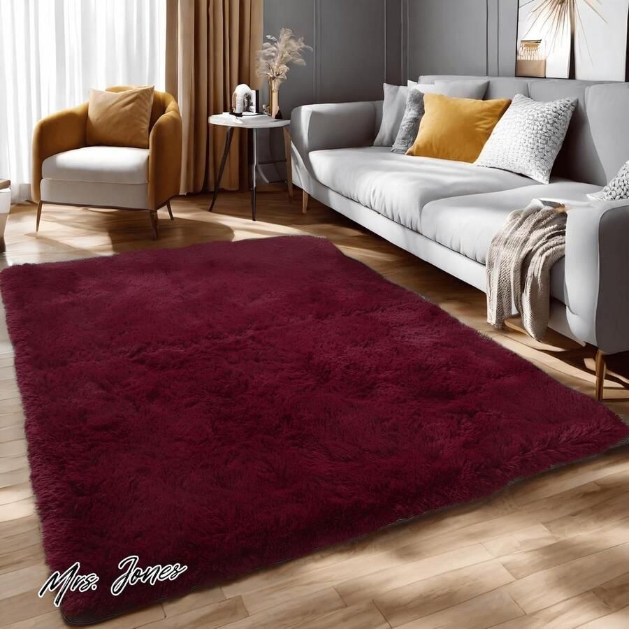 Mrs. Jones Moderne Pluizige Woonkamer Pluche Tapijten Geschikt voor Kinderen Slaapkamer Home Decor Interieur Decoratie Ultra Zachte Tapijten Rode Wijn 120x160cm