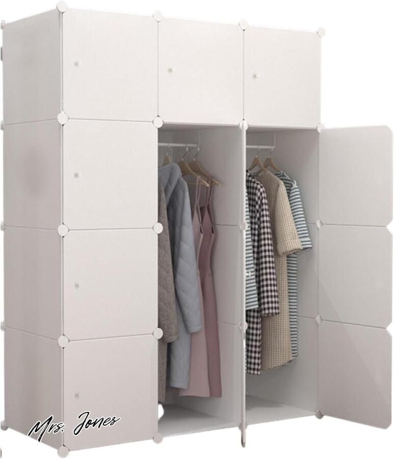 Mrs. Jones Modulaire Kledingkast Opbergplank Slaapkamer 12 Modules 2 Staven 140x105 cm Wit