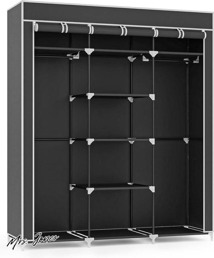 Mrs. Jones Mondeer Wardrobe garderobe slaapkamer canvas opbergorganizer kleding draagbare kledingkast kledingrails 175 x 150 x 45 cm
