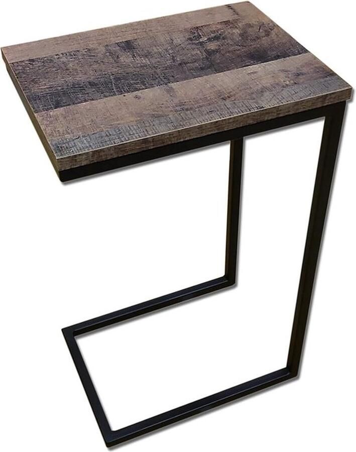 Mrs. Jones Multifunctionele Bijzettafel met C-vormig Design Laptoptafel Nachtkastje Salontafel in Oud Hout Look 62 x 40 x 30 cm