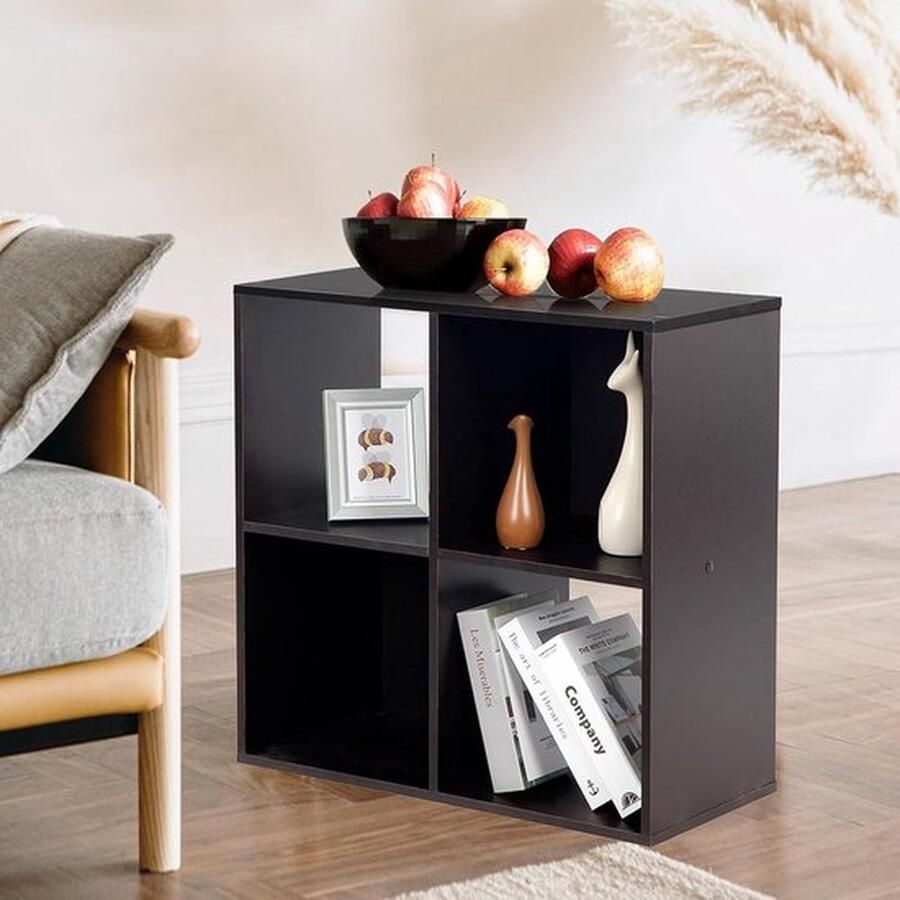 Mrs. Jones Multifunctionele Boekenkast met 4 Vakken Stijlvol Kubusrek van Hout voor Woonkamer Kantoor en Meer