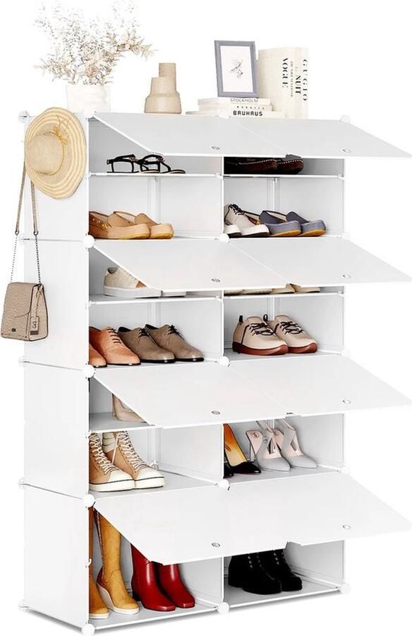 Mrs. Jones Multifunctionele Schoenenkast Veelzijdig Monteerbaar Design 8 Aanpasbare Compartimenten Ruimtebesparend Inclusief Kapstok