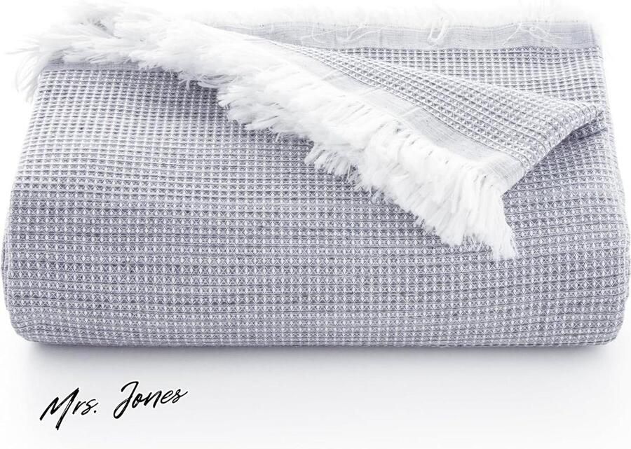 Mrs. Jones Multifunctionele sprei voor bed 135 150 cm en bank sprei sofa-overtrek 3-zits zacht ademend katoen honingraatpatroon 230 x 280 cm grijs