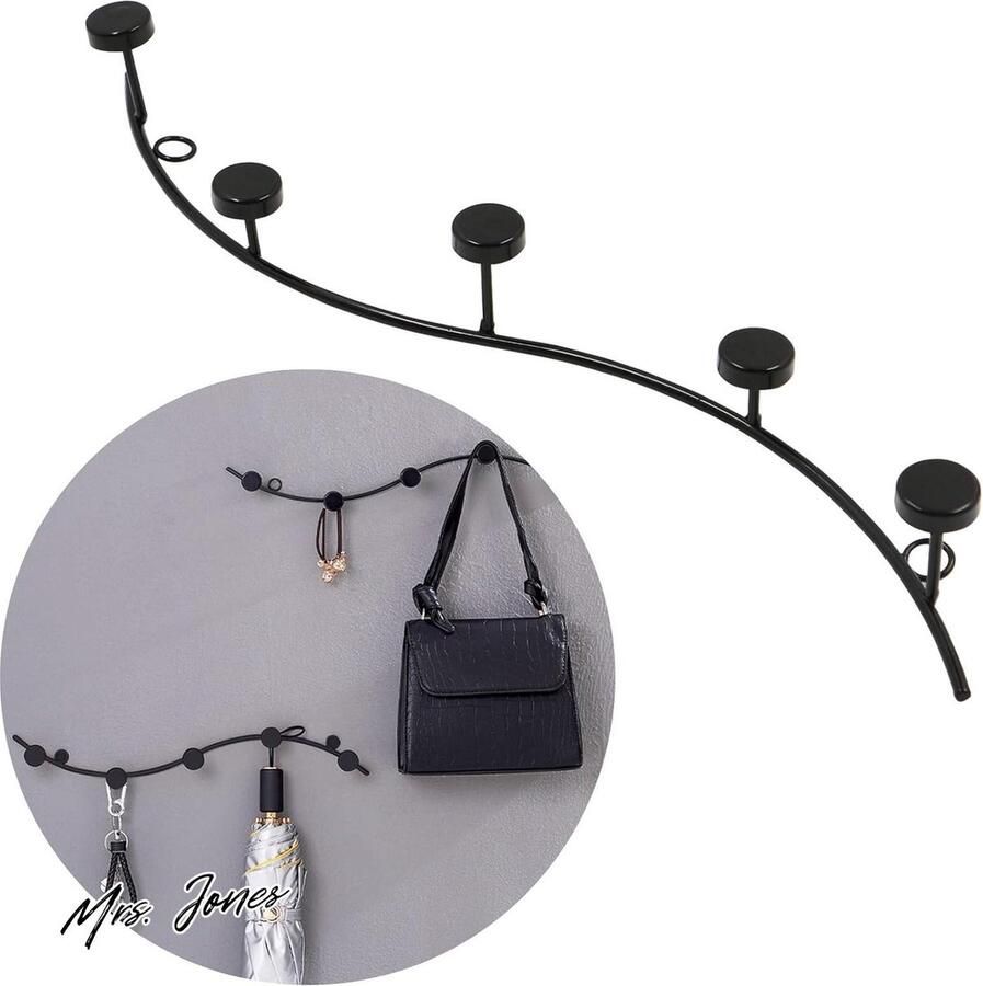 Mrs. Jones Muurkapstok metalen garderobe haaklijst wandhaken eenvoudige creatieve decoratie slaapkamer entree badkamer hanger zwart