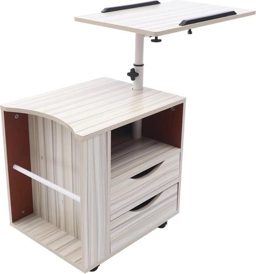 Mrs. Jones Nachtkastje Bijzettafel Kantoor kastje Printer kastje 2 Lade Draaibaar Nachtkastje Met Wielen Laptoptafel Draaibaar plateau Wielen