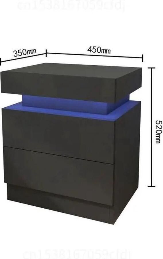 Mrs. Jones Nachtkastje Zwart Nachtkastjes Modern Met LED verlichting 2 Laden Modern Ontwerp