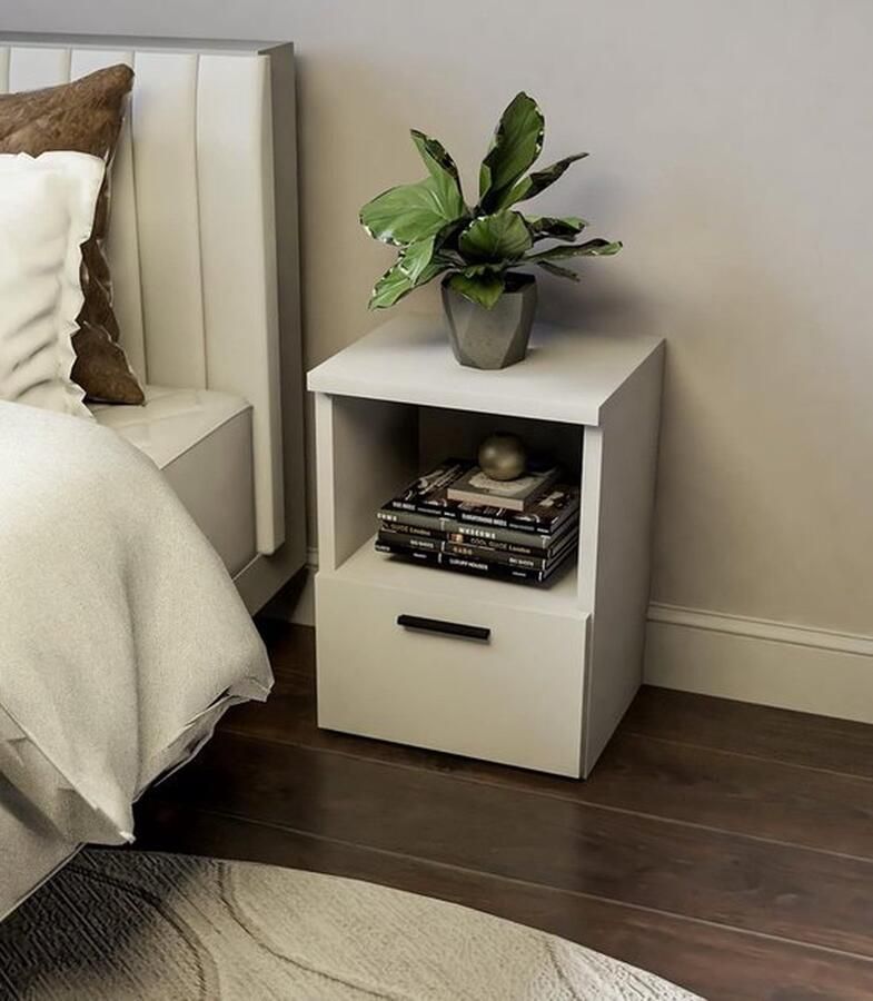 Mrs. Jones Nachtkastjes nachtkastje 1 lade metalen rails wit