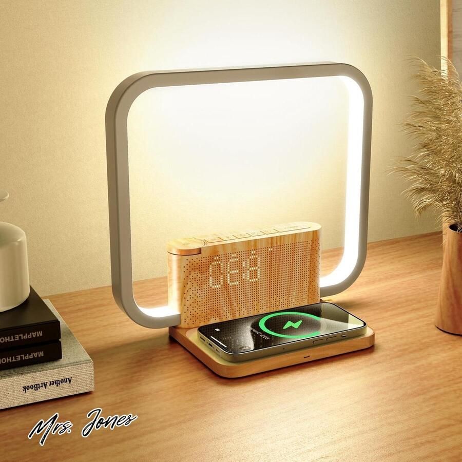 Mrs. Jones Nachtlampje oplaadfunctie 10 W draadloze oplader wakeup licht natuurlijke geluiden slaaphulp tafellamp touch-dimbaar helderheidsniveaus slaapkamer woonkamer
