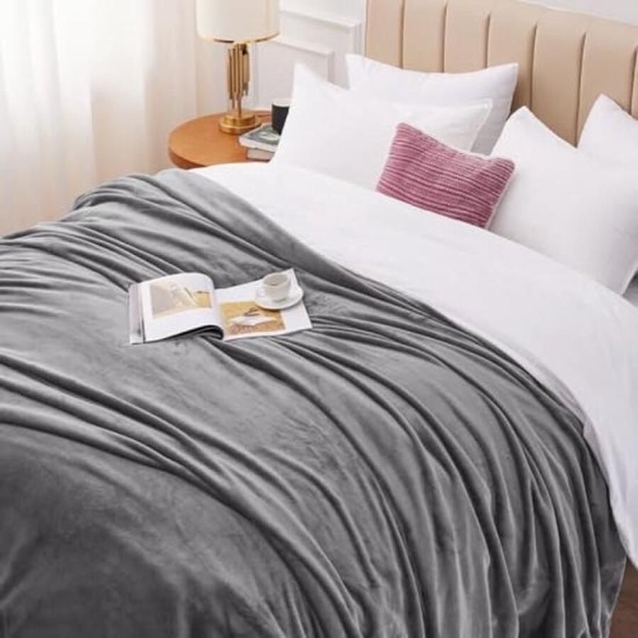 Mrs. Jones Omkeerbare flanellen deken 220 x 240 cm voor bedden van 135 150 cm grote bankdeken 100% microvezel zacht warm ademend voor thuis op reis