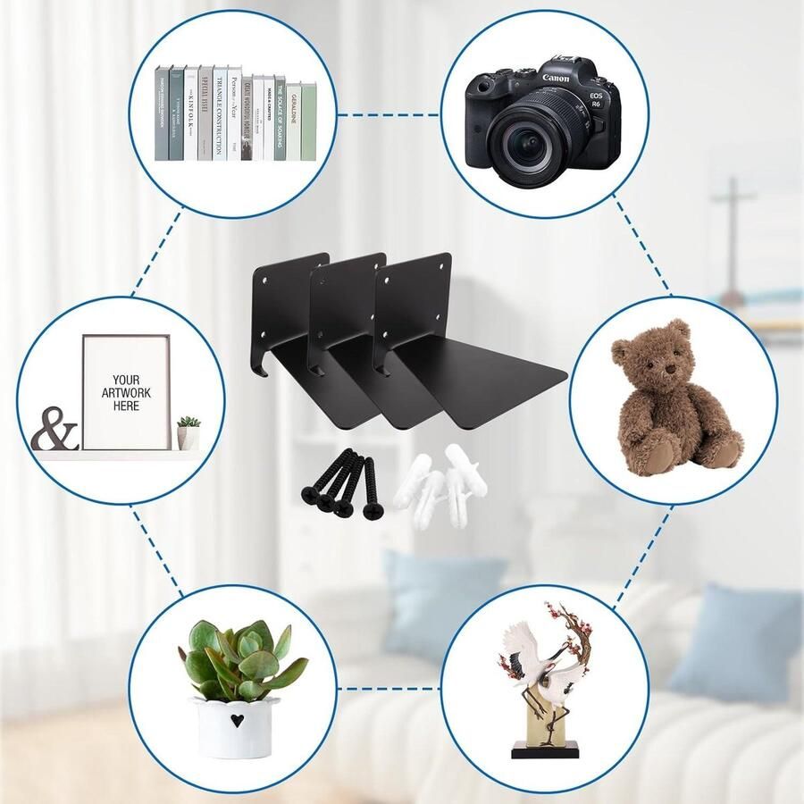 Mrs. Jones Onzichtbare boekenrek zwart zwevende boekenkast muur thuis kantoor bibliotheek 6 stuks