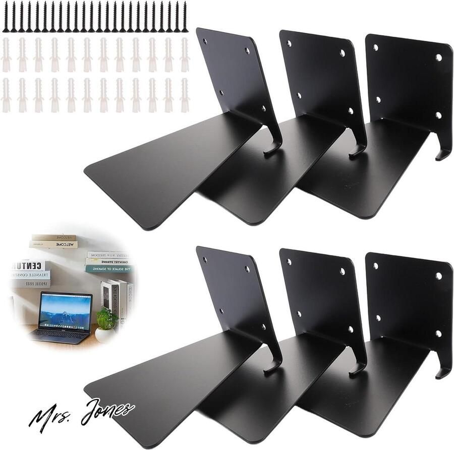 Mrs. Jones Onzichtbare boekenrek zwevende boekenkast zwart onzichtbare planken boekenrek muur thuis kantoor bibliotheek 6 stuks