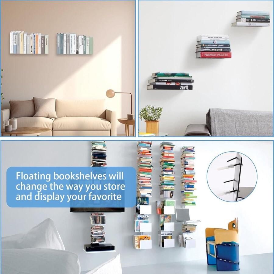 Mrs. Jones Onzichtbare boekenrek zwevende boekenkast zwart onzichtbare planken boekenrek muur thuis kantoor bibliotheek 6 stuks