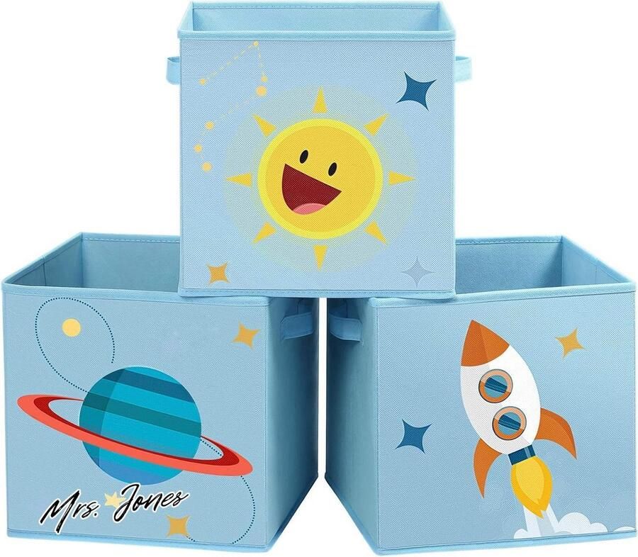 Mrs. Jones Opbergboxen set van 3 stoffen dozen speelgoed organizer opvouwbaar met 2 handgrepen voor kinderkamer speelkamer slaapkamer Blauw 30 x 30 x 30 cm