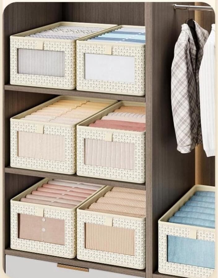 Mrs. Jones Opbergdoos met transparante vensters opvouwbare opbergdoos snel en comfortabel voor het vinden van kleding kledingkast organizer box (4-delige set beige (44 x 30 x 20)