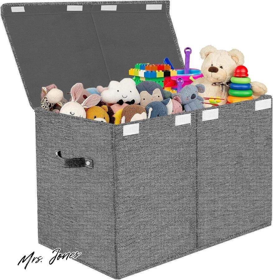 Mrs. Jones Opbergdoos speelgoedkist met deksel voor kinderen 83 liter opvouwbaar met handgrepen groot voor speelgoed kleding boeken slaapkamer (donkergrijs)