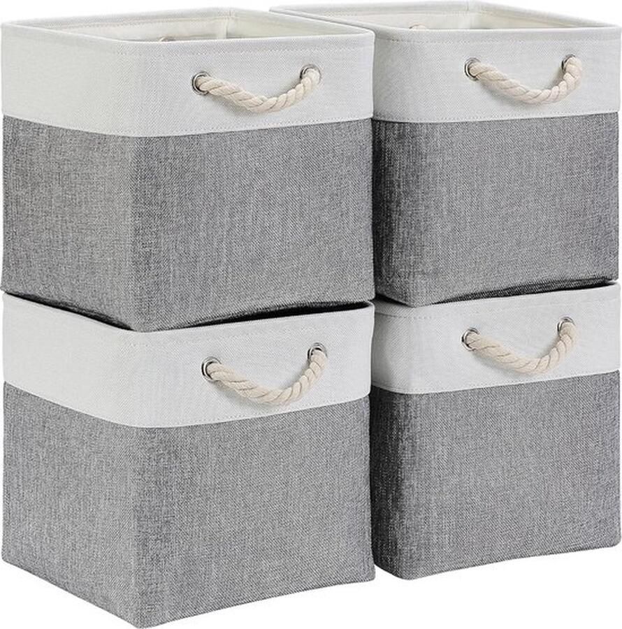 Mrs. Jones Opbergdozen in Stof Grijswitte Manden in Blokjespatroon (30x30x30 cm) Voor Kast Plank en Kleding Opvouwbaar Verpakking van 4 Stuks