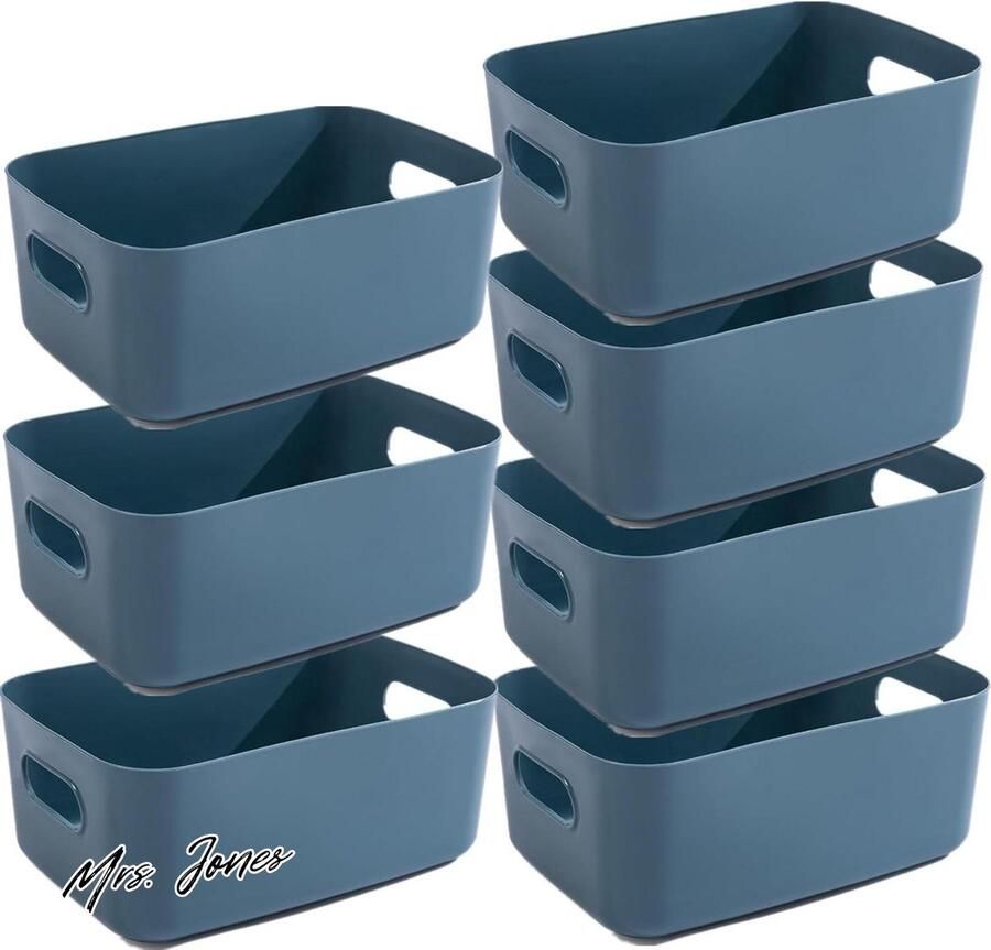 Mrs. Jones Opbergmanden voor Kantoor Plastic Small 20x14x7cm Handgrepen Multifunctioneel Opbergdozen Organizer Badkamer Keuken Kantoor Kast Donkerblauw