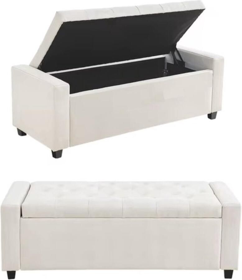 Mrs. Jones Opbergpoef Poef met opbergruimte Bankje Dekenkist Beige 121.5x49x42cm