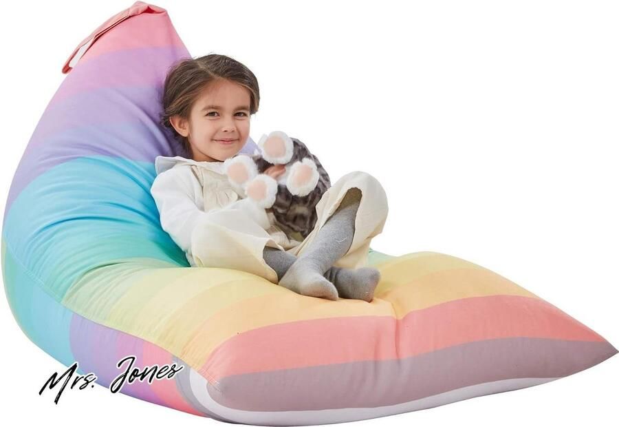 Mrs. Jones Opbergpoef regenboog zitzakhoes 250 liter wasbaar premium canvas vulbaar zonder vulling voor kinderen knuffeldieren
