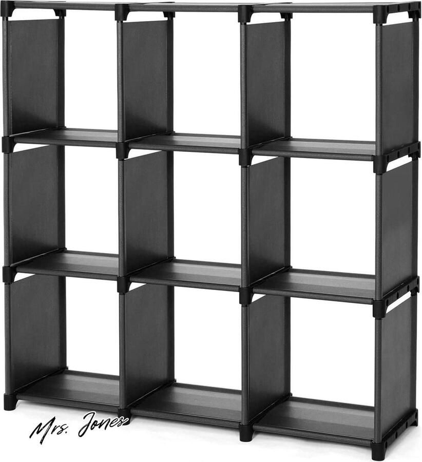 Mrs. Jones Opbergrek met 9 vakken open opbergkast boekenkast organizer voor woonkamer zwart LSN45BK opbergmogelijkheden multifunctioneel