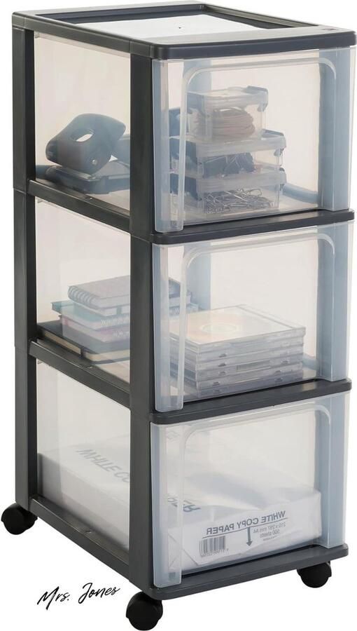 Mrs. Jones Opbergtoren organizer 3 laden woonkamer kantoor-Zwart B26 x D35.5 x H605 cm
