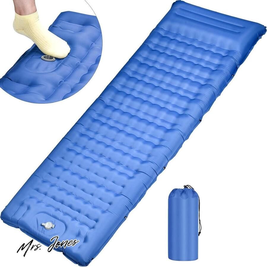 Mrs. Jones Opblaasbaar campingmatras 12 cm dik zelfopblaasbaar matras camping met voetpomp en kussen opblaasbare matras 1-zits draagbaar ultralicht trekkingmatras voor kamperen en wandelen