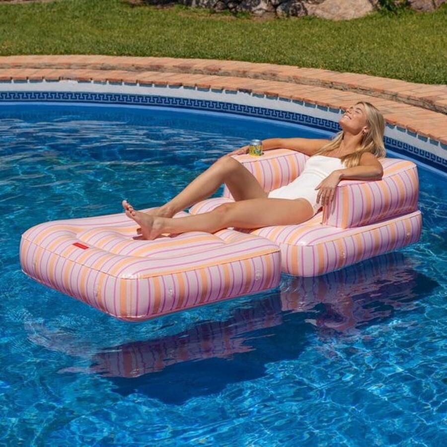 Mrs. Jones Opblaasbaar Luchtbed Waterhangmat Luchtmatras en Zwembadaccessoires Multifunctionele Watermatras met Meerdere Posities Opblaasbare Bank en Zwembadmatras Zwembadspeelgoed 180 x 90 x 45 cm Zomer Zwembad Zee