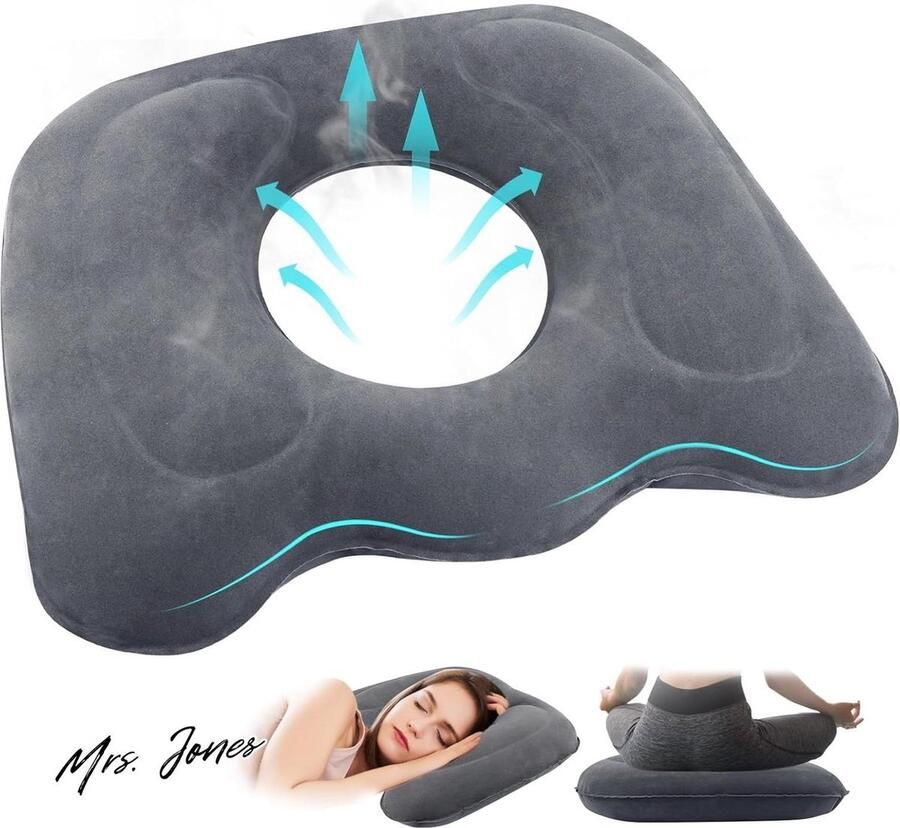 Mrs. Jones Opblaasbaar Orthopedisch Zitkussen voor Lang Zitten op Bureaustoelen Ergonomisch Zitkussen voor Bureaustoel Anti-Aambeien Stuitbeenkussen (Grijs)