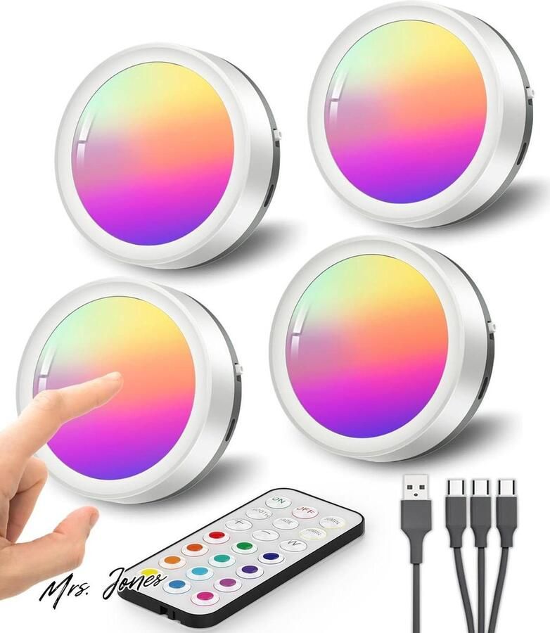 Mrs. Jones Oplaadbare Kastverlichting Draadloze LED Spot 1600mAh Timer Dimbaar Magnetische Onderbouwverlichting Verlichting op Batterijen Vitrinekast Onder Kasten Keukenkasten