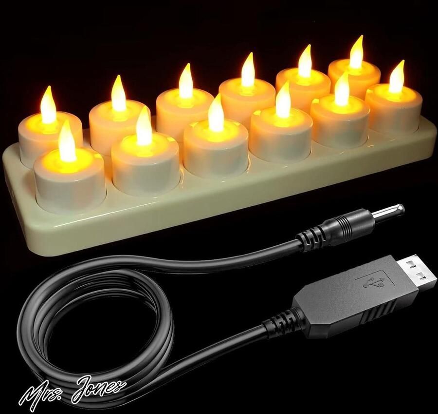 Mrs. Jones 12 stuks elektrische ledkaarsen oplaadbaar USB-kabel warm geel tafel kamer Halloween kerstdecoratie