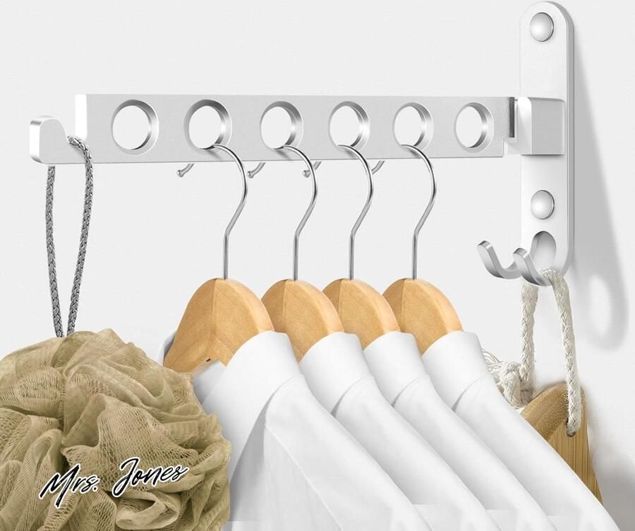 Mrs. Jones Opvouwbare kleerhanger wandkleerhanger kledingventilator wandhaak vouwhaak aluminium voor balkon badkamer wasruimte zilver 1 stuks