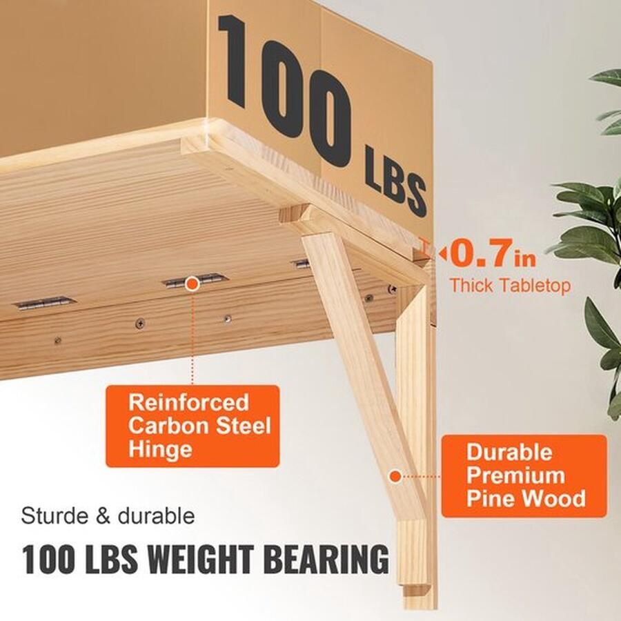 Mrs. Jones Opvouwbare Wandtafel Klaptafel Ruimtebesparend Bureau Draagkracht 45 kg Massief Hout 80x60cm Muurbevestiging Inklapbaar Zwevend Werkblad Eettafel Multifunctioneel