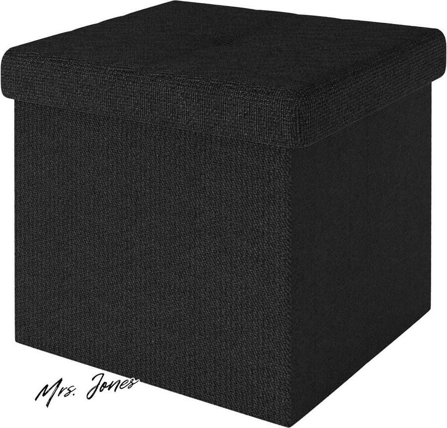 Mrs. Jones Opvouwbare zitkruk 30x30x30 cm in zwart strepen Zitkubus met deksel en opbergruimte van stof met holtes Zitkubus voetensteun opvouwbare opbergdoos kist zitkruk
