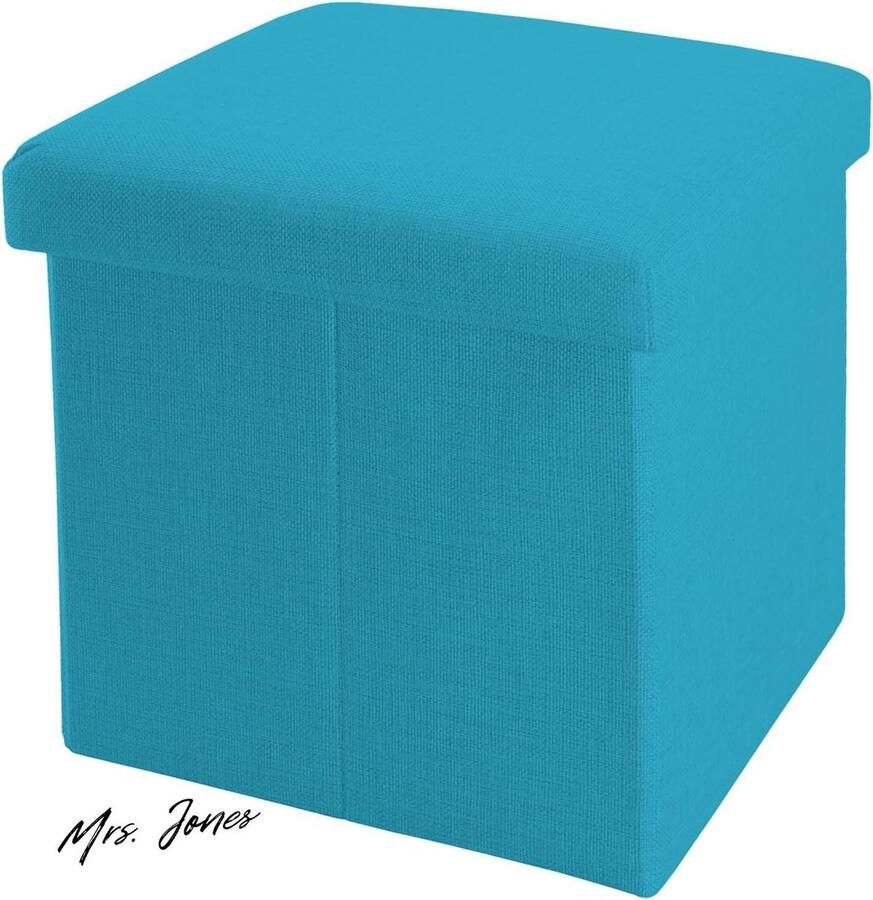 Mrs. Jones Opvouwbare zitzak 30 x 30 x 30 cm in Celeste-blauw Decoratieve opbergdoos van linnenlook Ruimtebesparende kruk zitkist