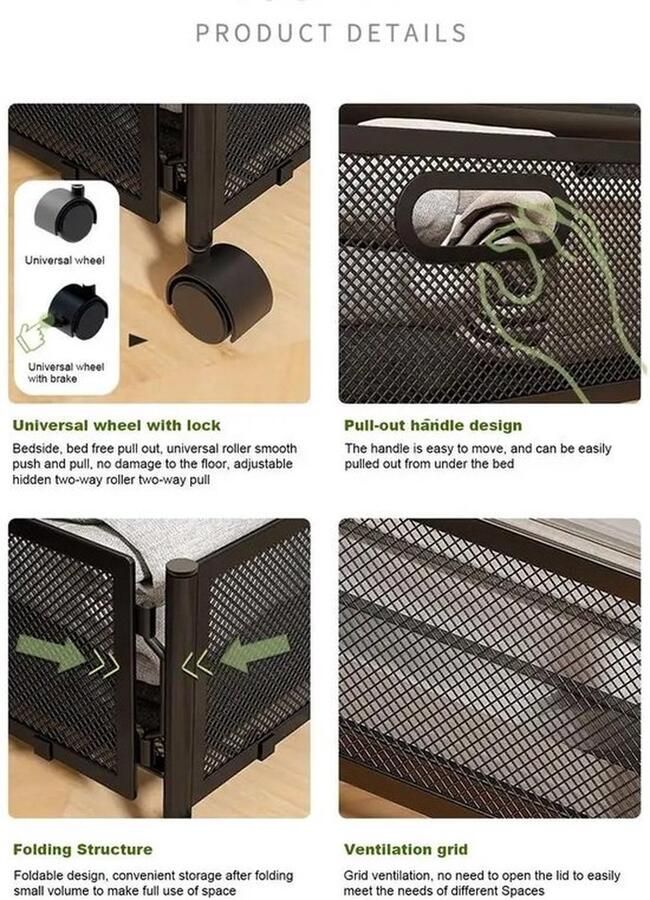 Mrs. Jones Organizer Opbergers Organiser Opbergrek Opbergsysteem met laden en wielen Moeiteloos en ruimtebesparend onder het bed 60x40x16 cm Wit