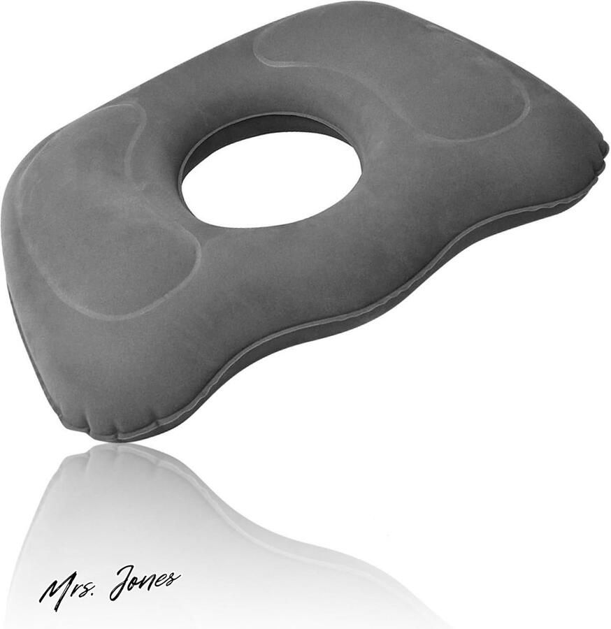 Mrs. Jones Opblaasbaar donutkussen orthopedisch zitkussen bureaustoel ergonomisch ringkussen aambeien decubitus stuitbeen-ontlastingszitring hemoridenkussen (grijs)