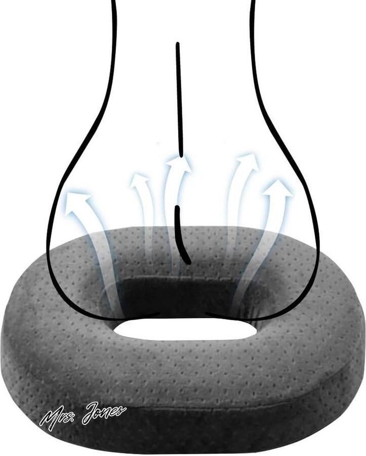 Mrs. Jones Orthopedisch zitkussen rond aambeien zitkussen donutkussen traagschuim stoelkussen kantoor auto bank bureaustoel hulp bij aambeien tussenwervelschijven (grijs)