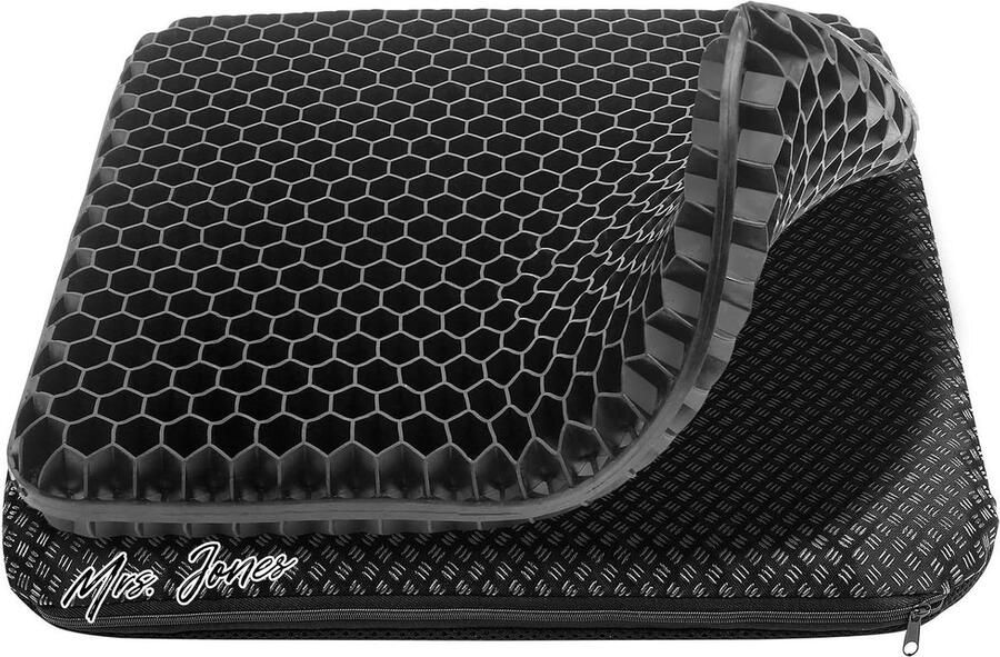 Mrs. Jones Orthopedisch zitkussen voor auto zitkussen bureaustoel stuitbeenkussen met gel-traagschuim 42 cm x 38 cm x 4 cm