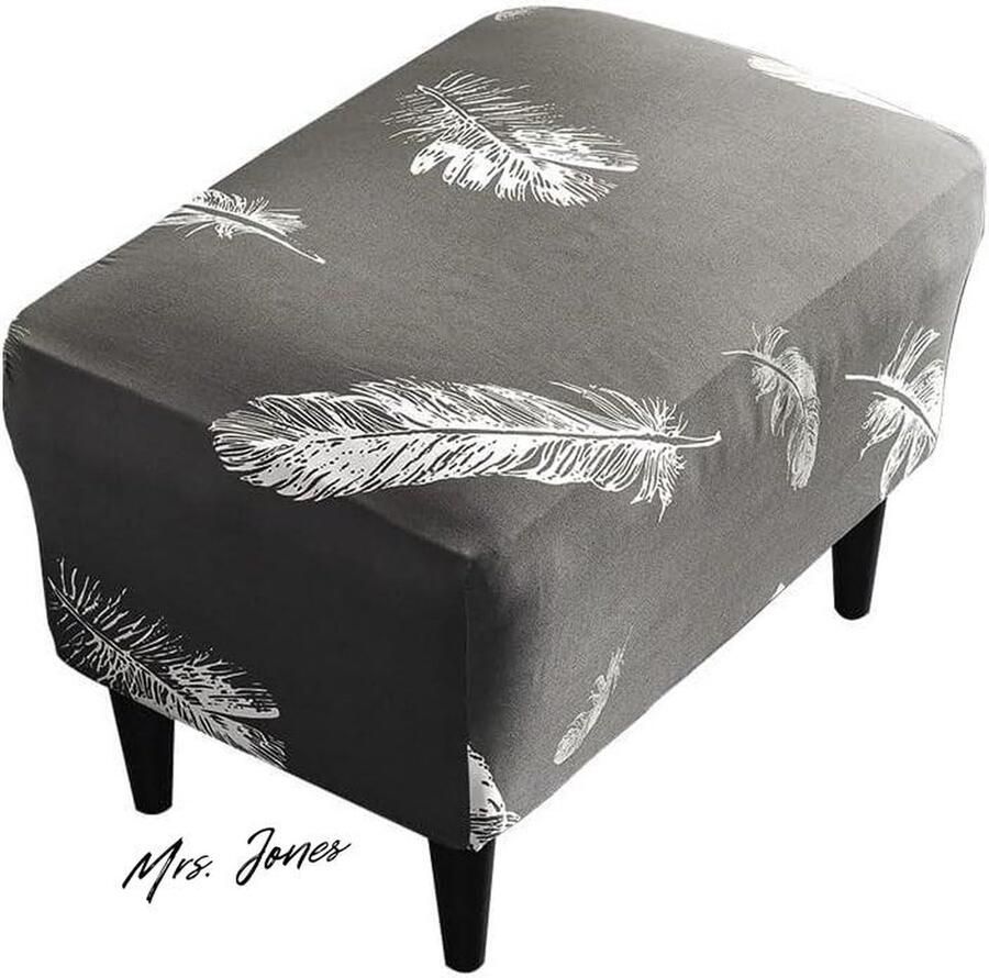 Mrs. Jones Ottomaanse hoes rechthoekig polyester Spandex stretch voetenbank Slipcover krukbeschermer met elastische onderkant stofdichte afneembare wasbare voetensteun Pouffe Covers witte veer meubelbescherming voetenbankhoes