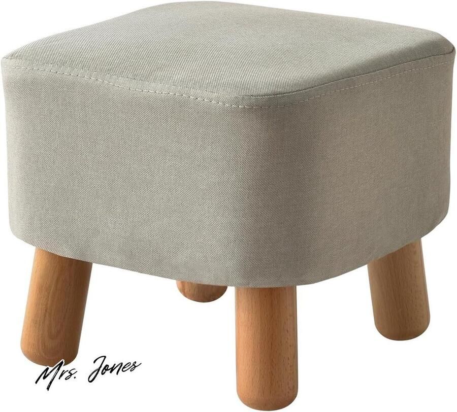 Mrs. Jones Collection Ottomaanse poef zitting voetensteun houten frame modern design vierkant grijs