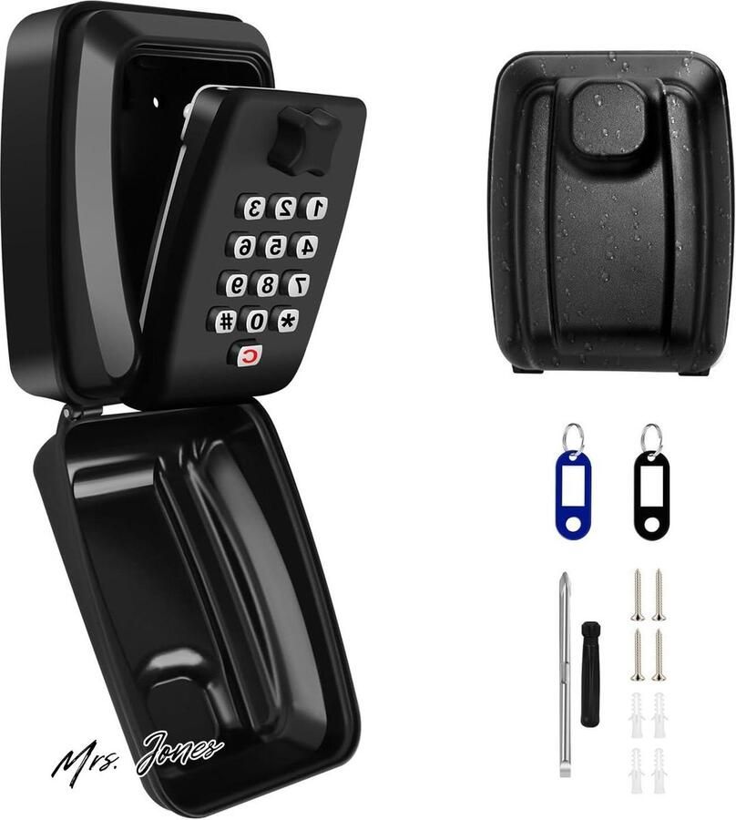 Mrs. Jones Outdoor Key Safe Waterproof Wall Mounted- Super Security Extra Large Key Cabinet- Police Approved Lock Box- 12 Digit Combination Key Storage Box- Weatherproof Cover- Outdoor Security- Key Storage